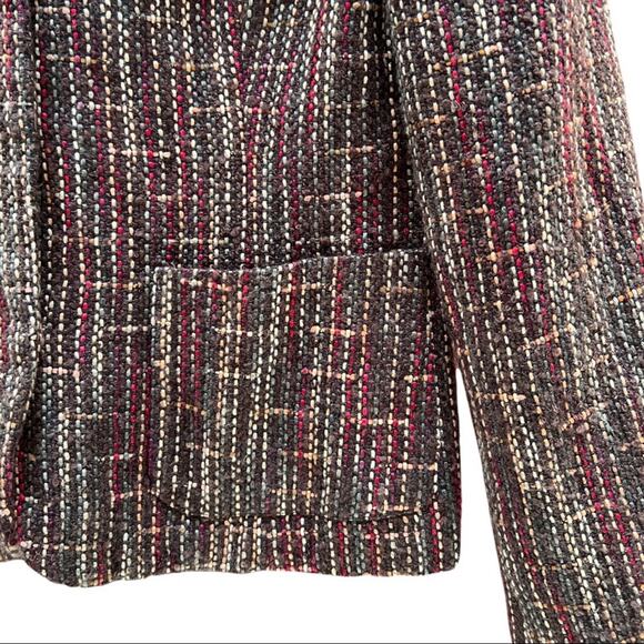 Sag Harbor US 4 Petite Y2K Brown Woven Contrast Stitch Tweed Blazer - Picture 5 of 7